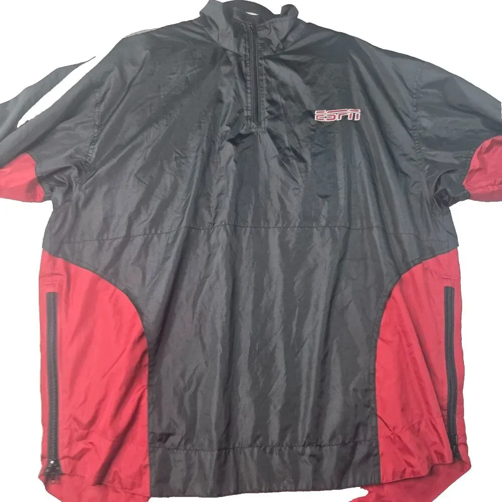 ESPN SportsCenter Windbreaker Pullover Jacket Black Red Size M Vintage
